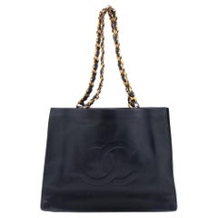 Chanel CC Logo Catena in pelle d'agnello Borsa Tote Blu Navy