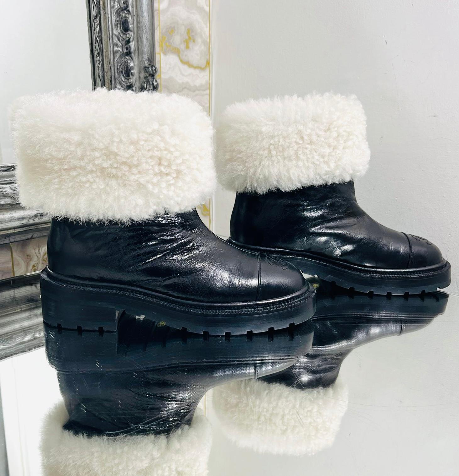 Women's Chanel 'CC' Logo Lambskin & Shearing Ankle Boots For Sale