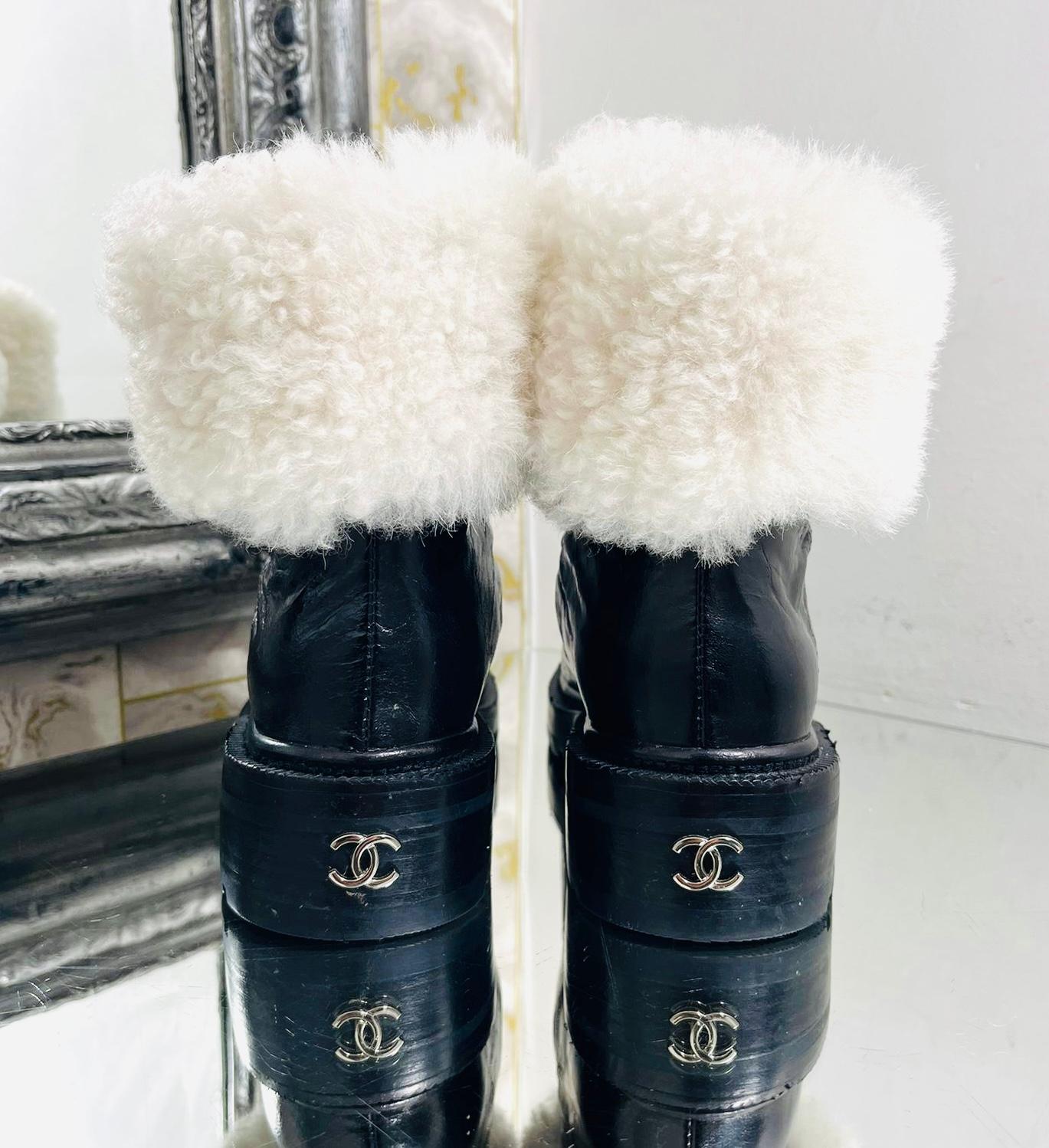 Chanel 'CC' Logo Lambskin & Shearing Ankle Boots For Sale 1