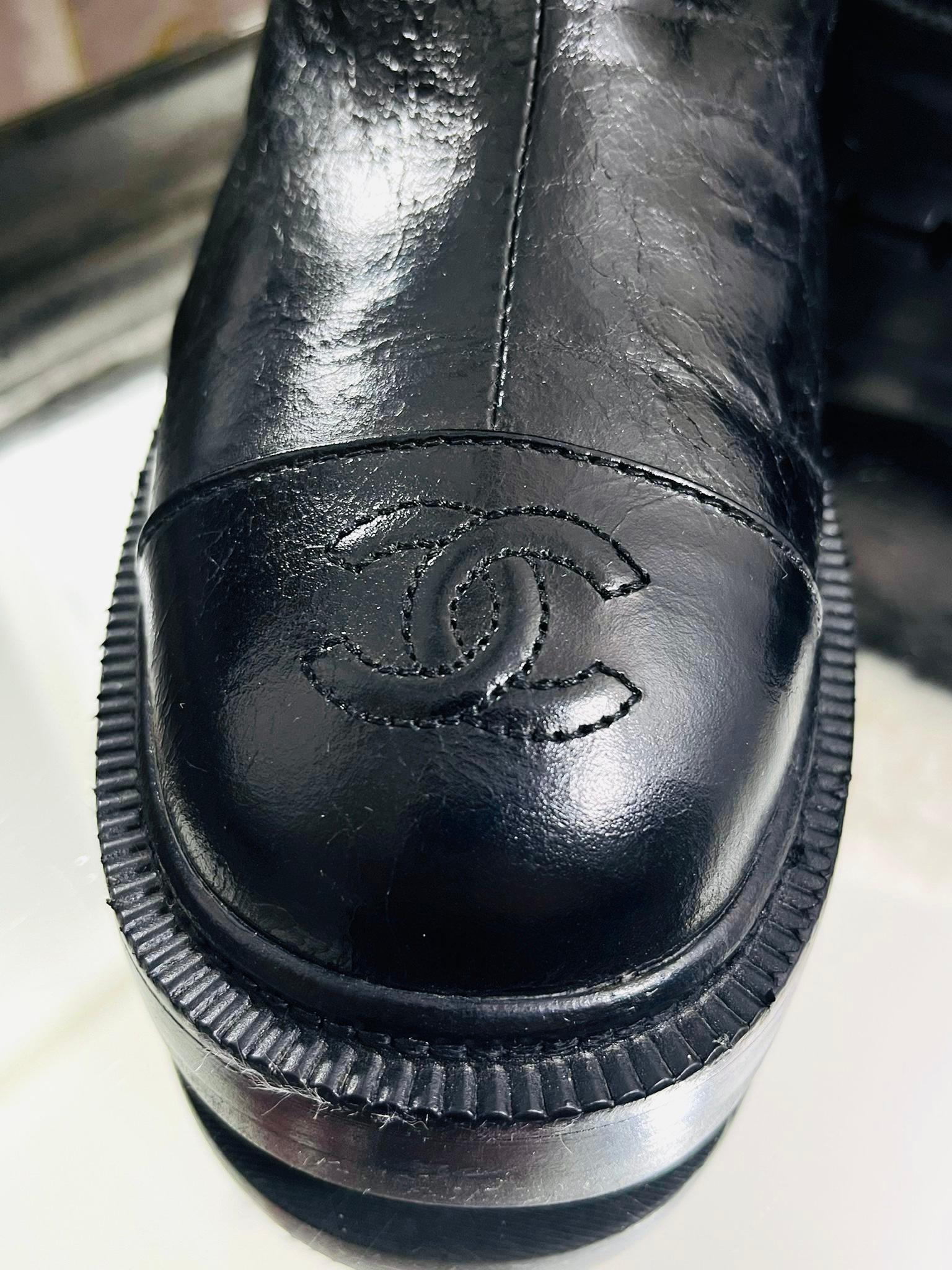 Chanel 'CC' Logo Lambskin & Shearing Ankle Boots For Sale 3