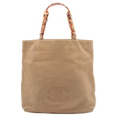 Chanel CC Logo in pelle d'agnello tartarugata con catena Tote Bag Beige