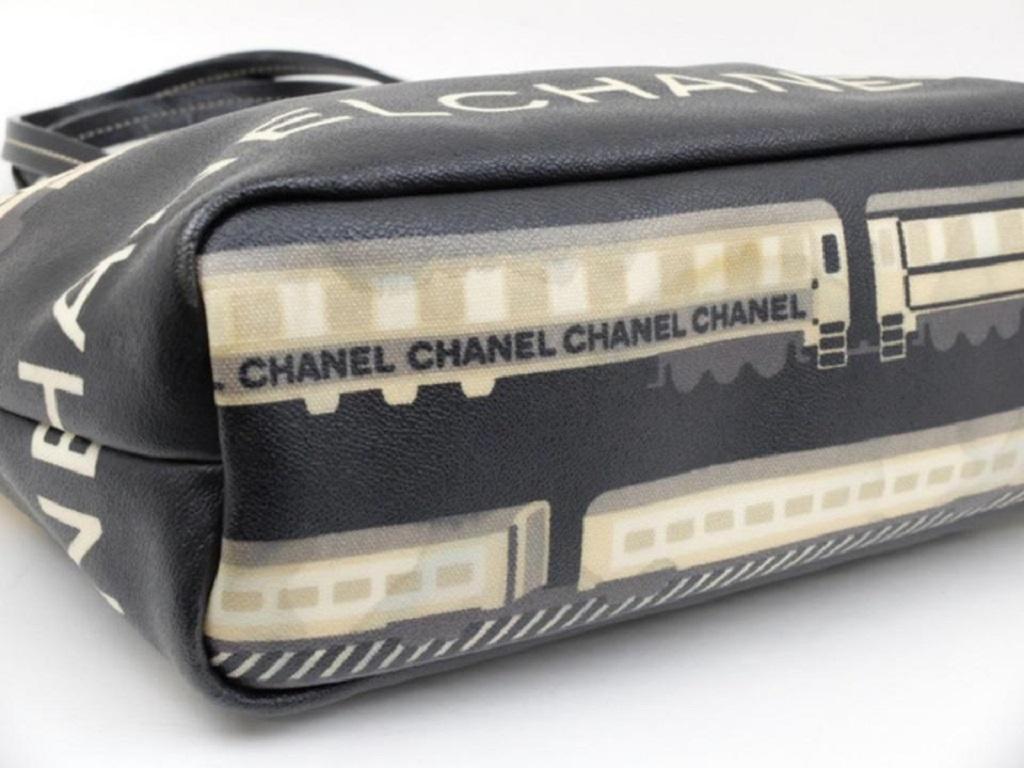 Chanel Cc Logo Le Tren Shopper 234425 Black Coated Canvas Tote For Sale 2