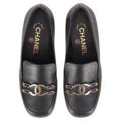 Chanel 'CC' Logo Leather & Chain Detail Loafers