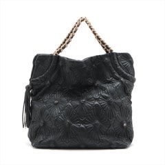 Chanel CC Logo Leather Chain Tassel Handbag Black
