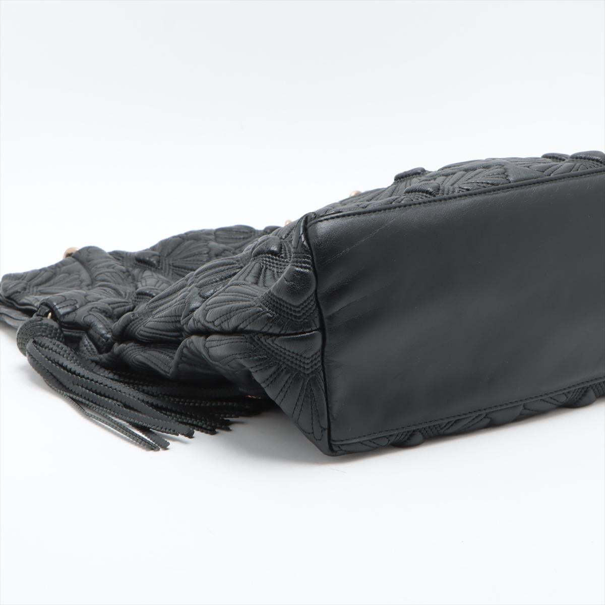 Chanel CC Logo Leather Chain Tassel Handbag Black 1