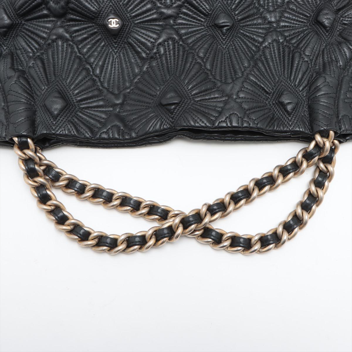 Chanel CC Logo Leather Chain Tassel Handbag Black 2