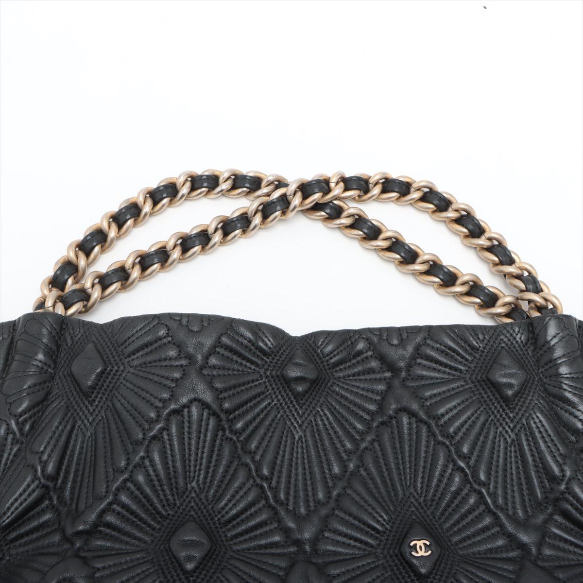 Chanel CC Logo Leather Chain Tassel Handbag Black 3