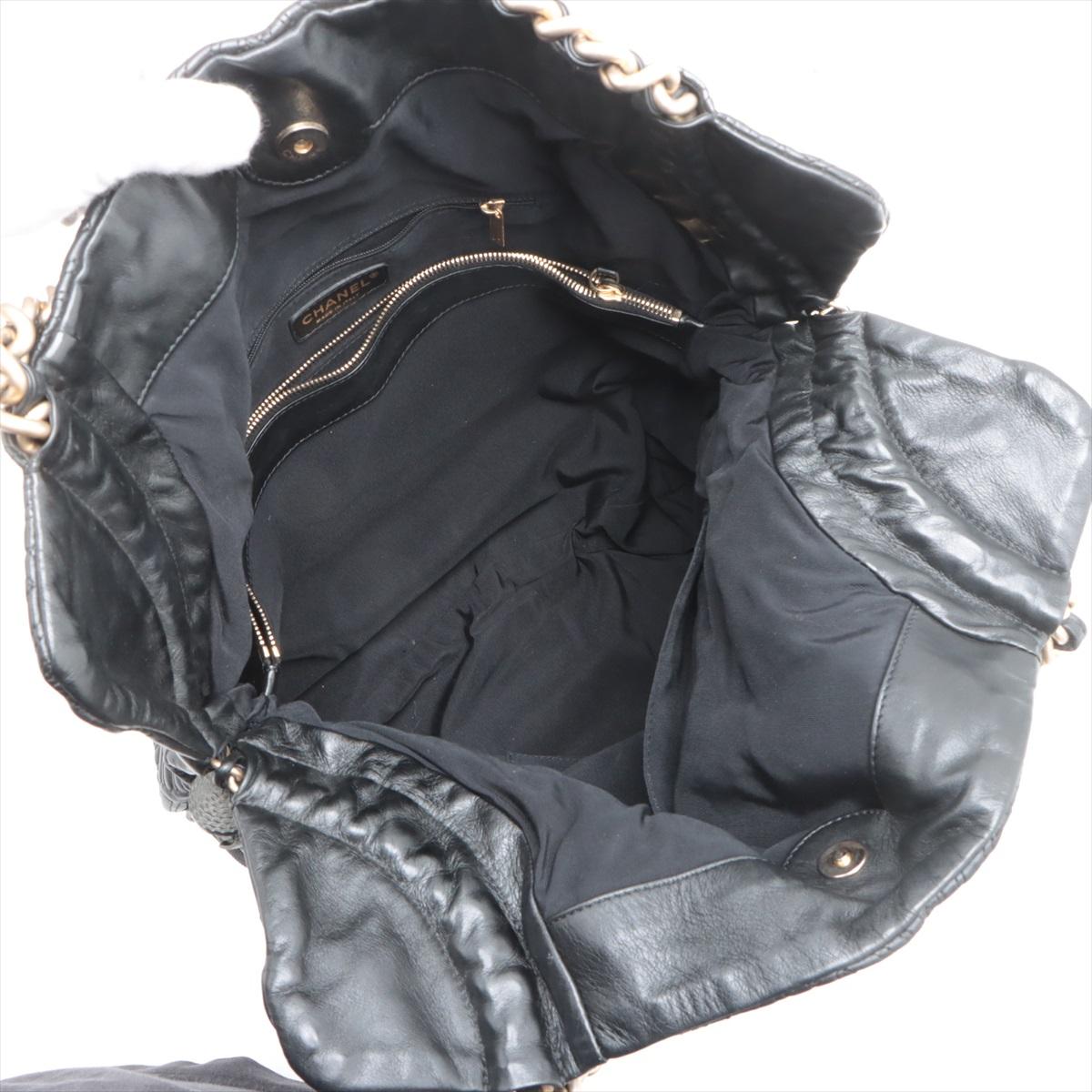 Chanel CC Logo Leather Chain Tassel Handbag Black 4