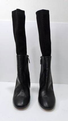 CHANEL CC Logo Leather Sock Boots