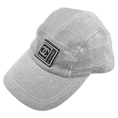 Vintage CHANEL CC Logo Light Gray Nylon Cotton Sport Line Men's Women's Baseball Cap Hat
