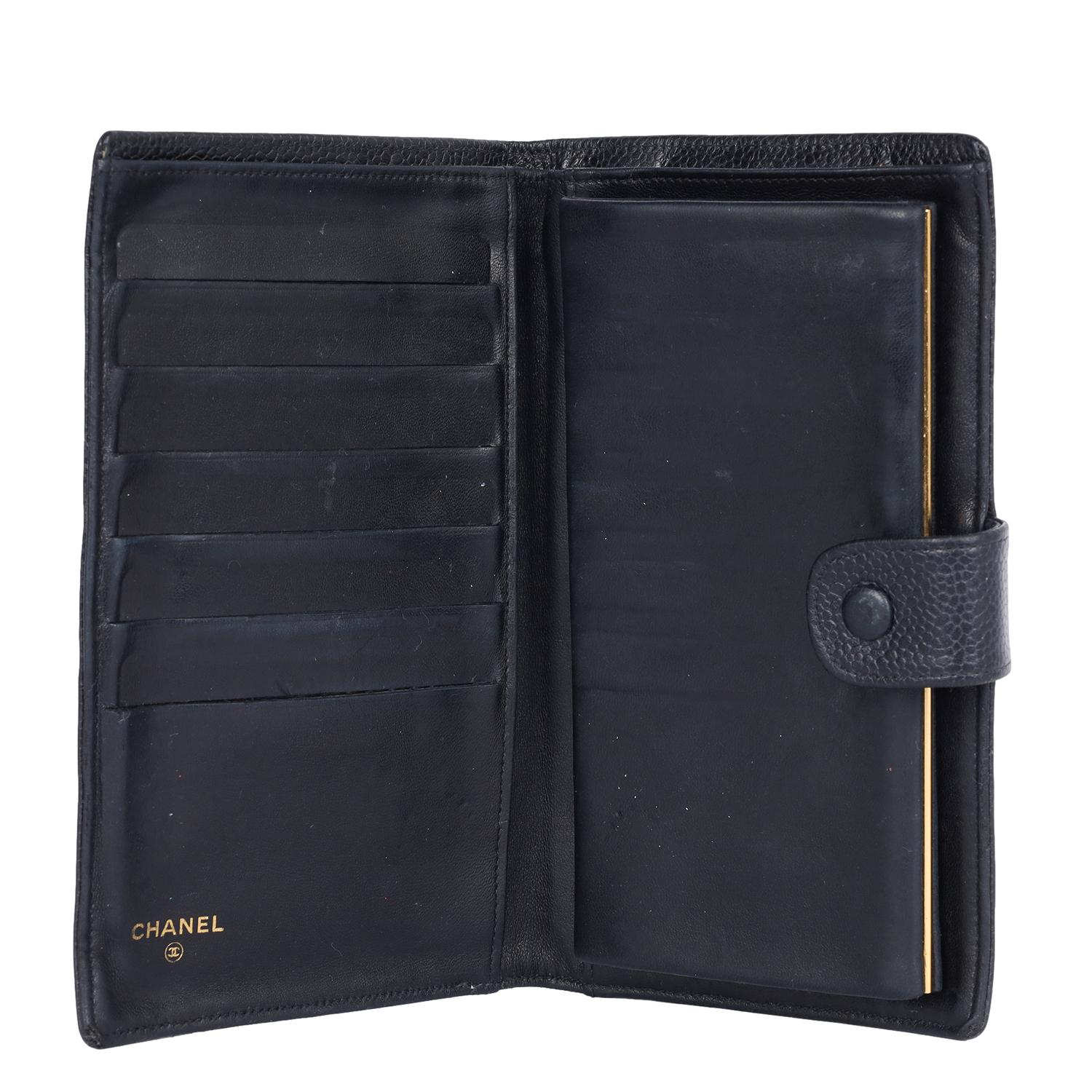 CHANEL CC Logo Long Bifold Wallet Purse Leather Black Vintage For Sale 6