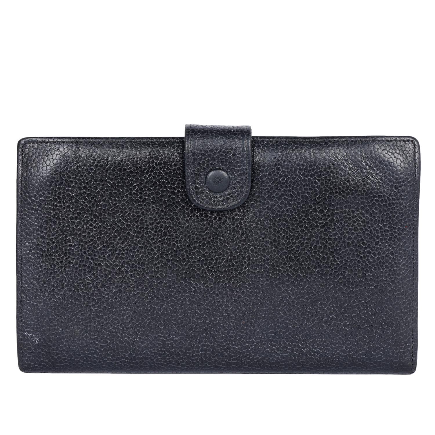 CHANEL CC Logo Long Bifold Wallet Purse Leather Black Vintage For Sale 1
