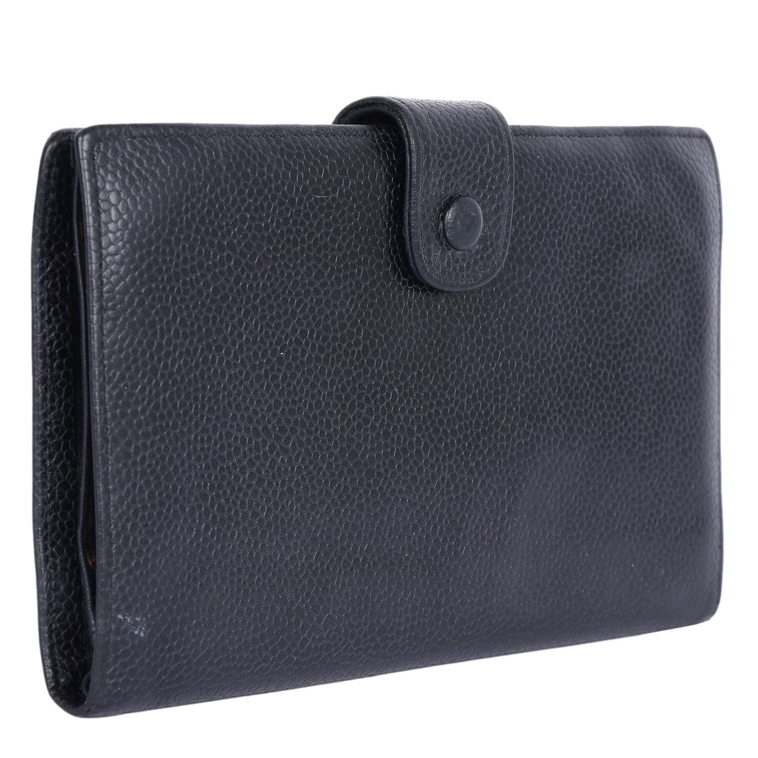 CHANEL CC Logo Long Bifold Wallet Purse Leather Black Vintage For Sale 2