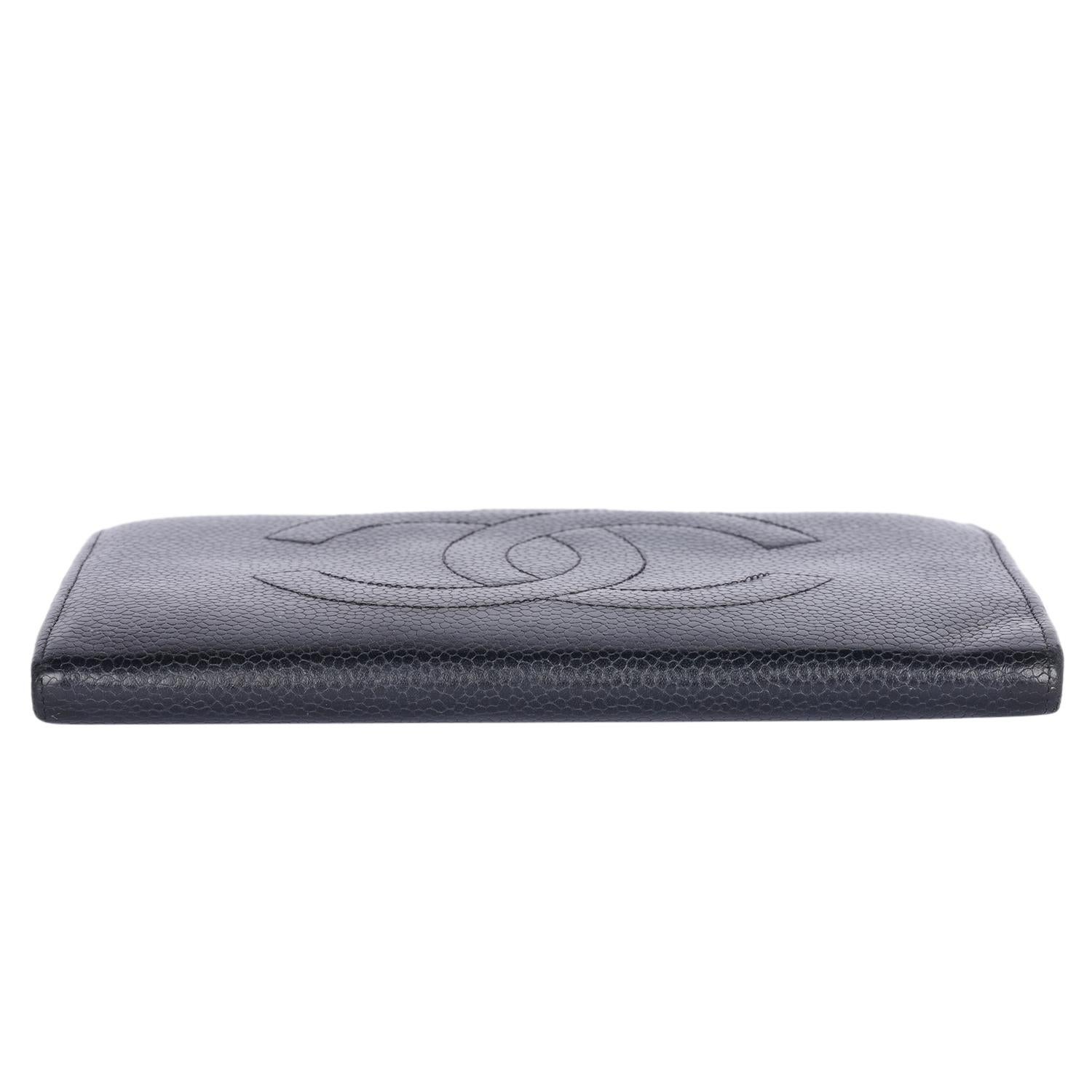 CHANEL CC Logo Long Bifold Wallet Purse Leather Black Vintage For Sale 4
