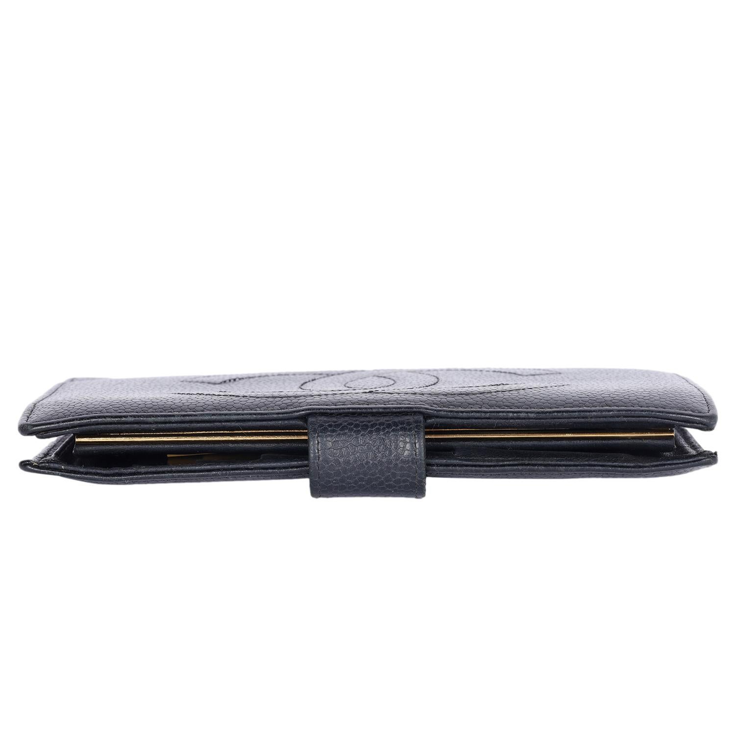 CHANEL CC Logo Long Bifold Wallet Purse Leather Black Vintage For Sale 5