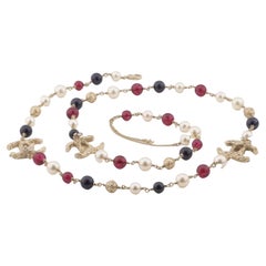 Chanel CC Logo Lange Perlenkette in Gold vergoldet