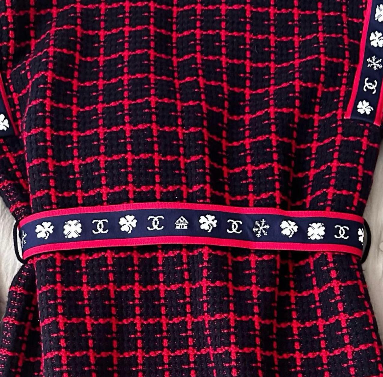 Chanel CC Logo & Lucky Symbols Belted Coat In Excellent Condition In Dubai, AE