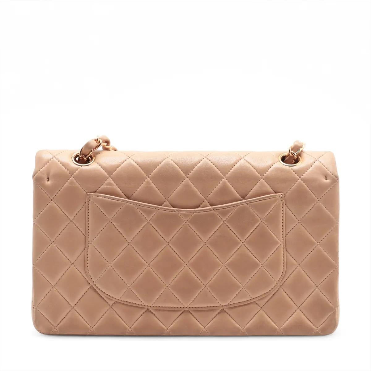 Chanel CC Logo Matelasse 25 Lambskin Double Flap Double Chain Bag Beige Bon état - En vente à Indianapolis, IN