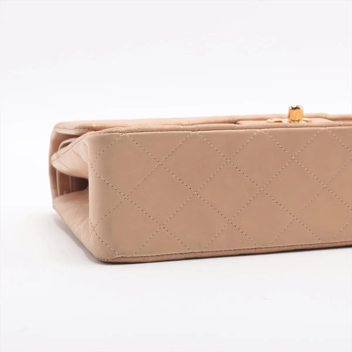 Chanel CC Logo Matelasse 25 Lambskin Double Flap Double Chain Bag Beige en vente 1