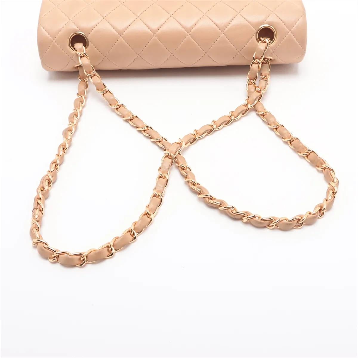Chanel CC Logo Matelasse 25 Lambskin Double Flap Double Chain Bag Beige en vente 2