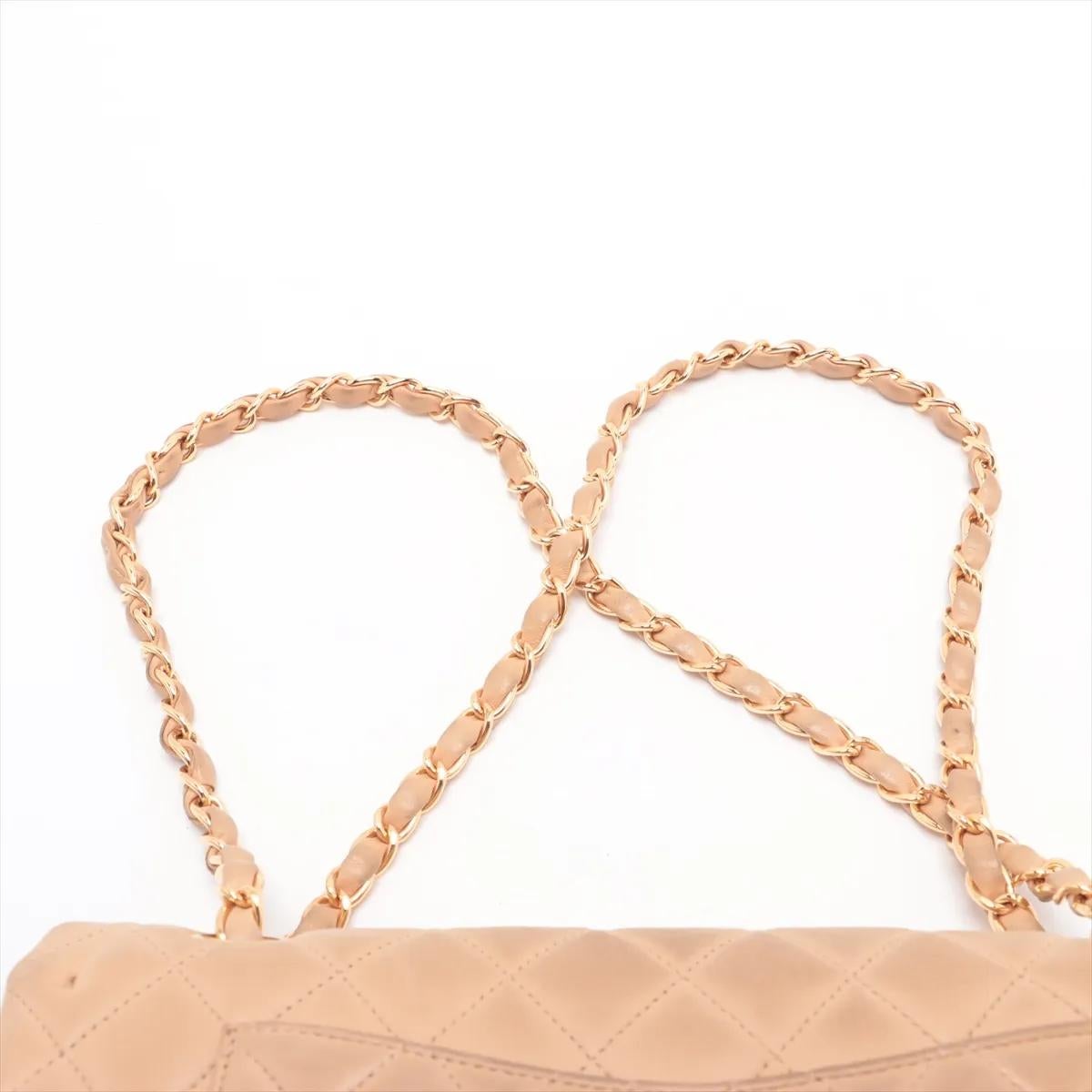 Chanel CC Logo Matelasse 25 Lambskin Double Flap Double Chain Bag Beige en vente 3