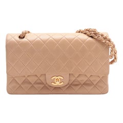 Chanel CC Logo Matelasse 25 Lambskin Double Flap Double Chain Bag Beige