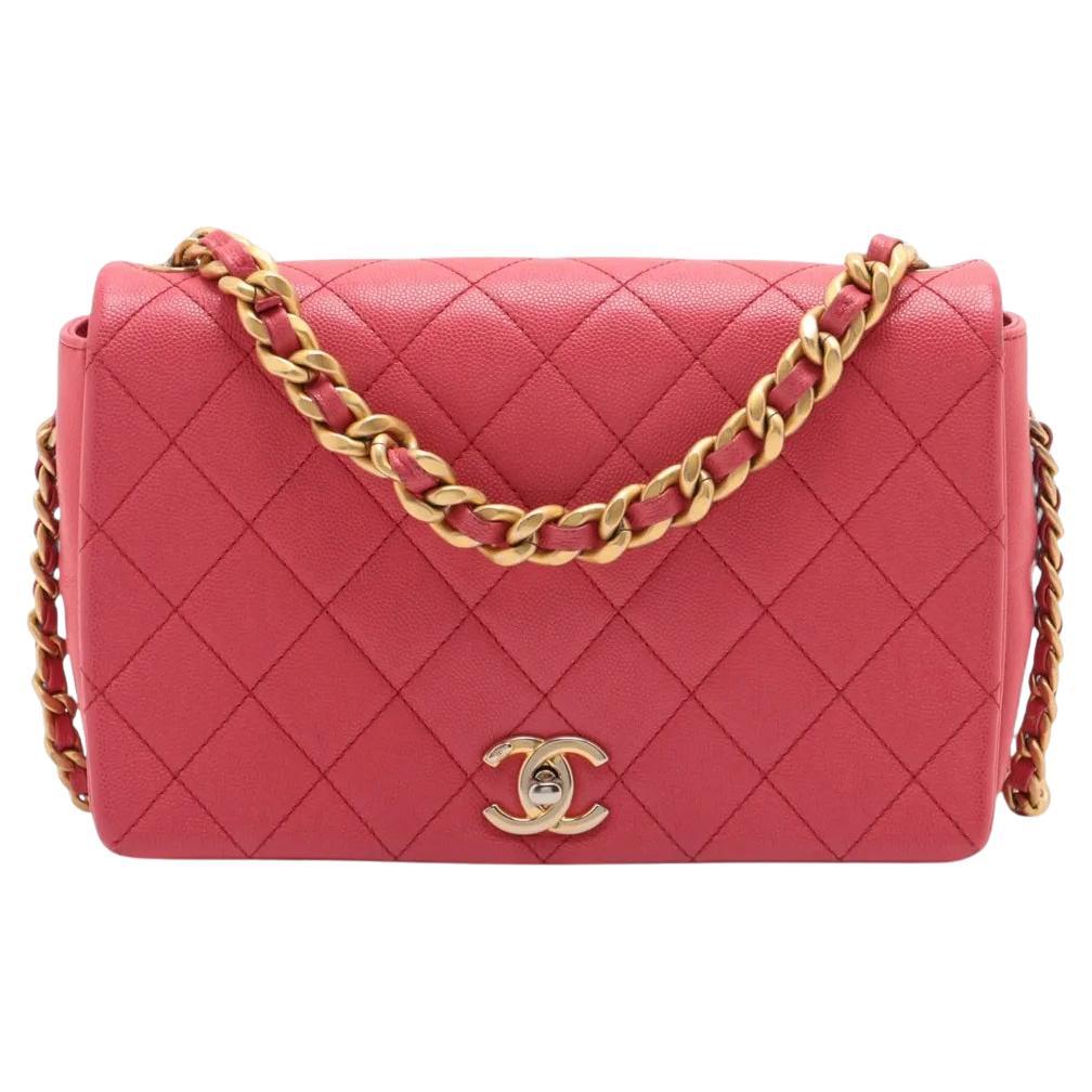 *Chanel CC Logo Matelasse Pelle di Caviale Borsa a tracolla Rosa
