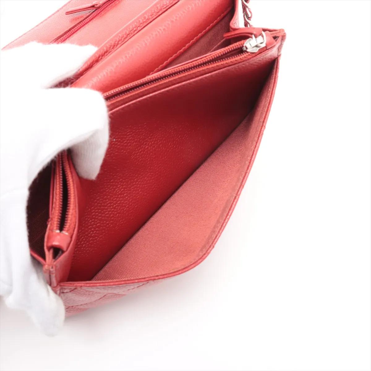 Chanel CC Logo Matelasse Caviar Skin Chain Wallet Rouge en vente 6
