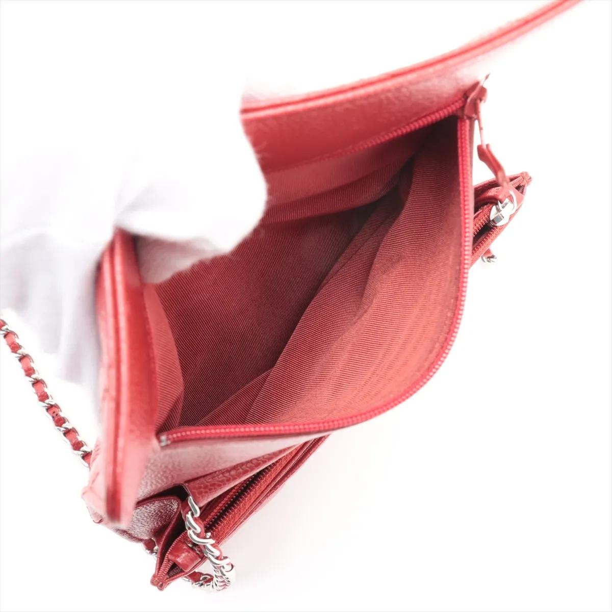 Chanel CC Logo Matelasse Caviar Skin Chain Wallet Rouge en vente 7