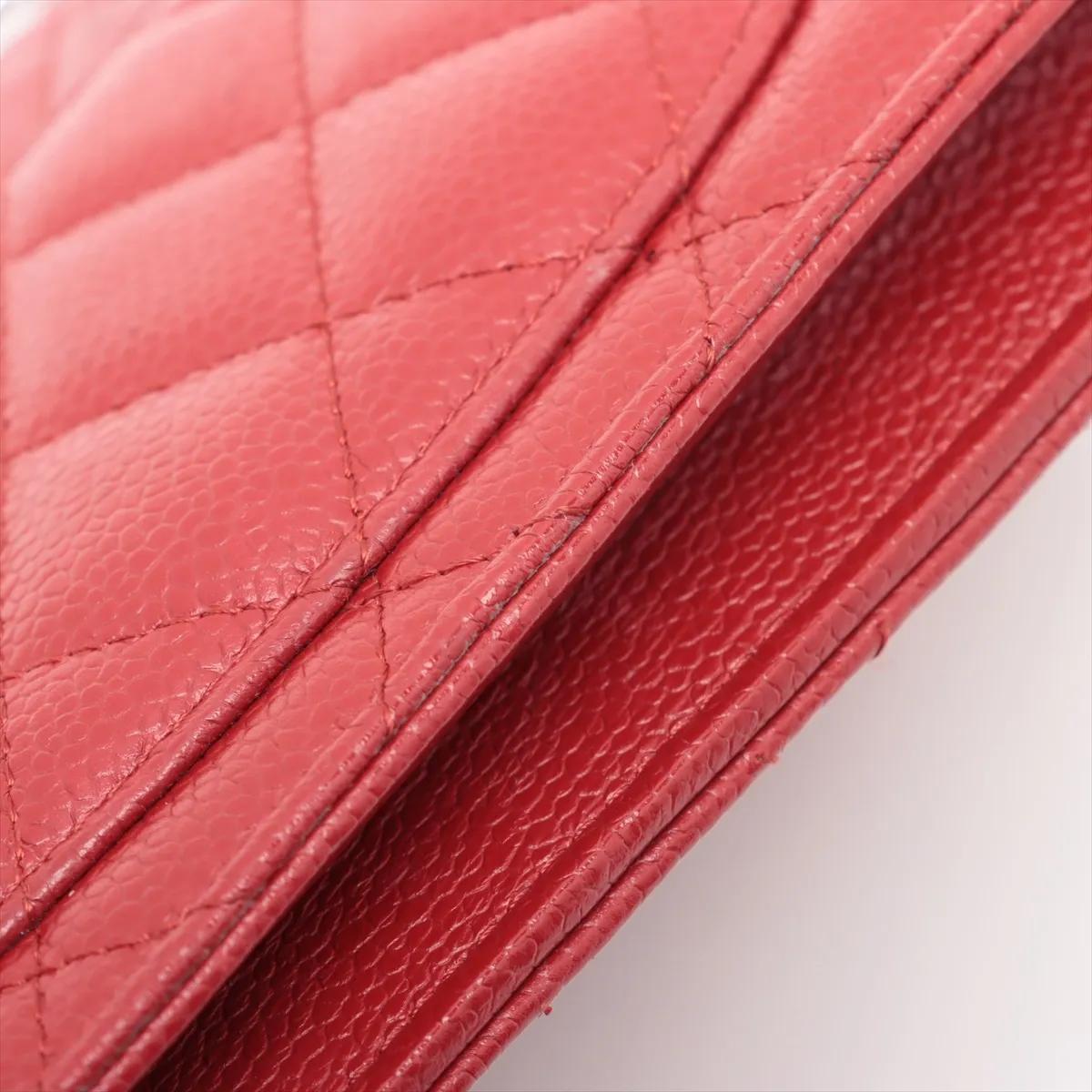 Chanel CC Logo Matelasse Caviar Skin Chain Wallet Rouge en vente 11