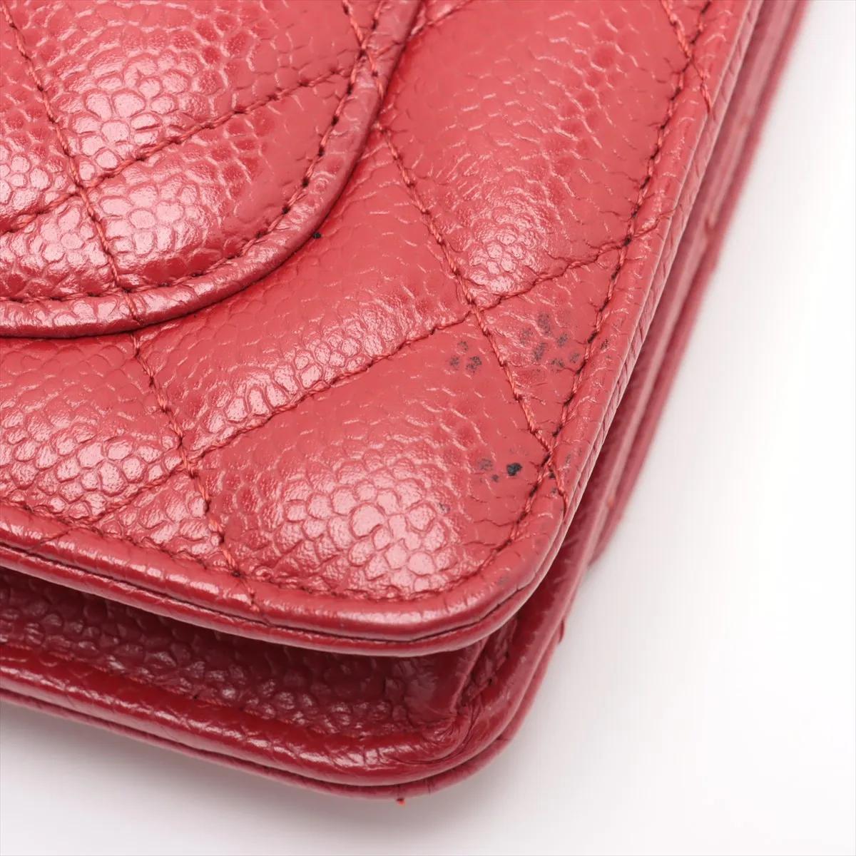 Chanel CC Logo Matelasse Caviar Skin Chain Wallet Rouge en vente 12
