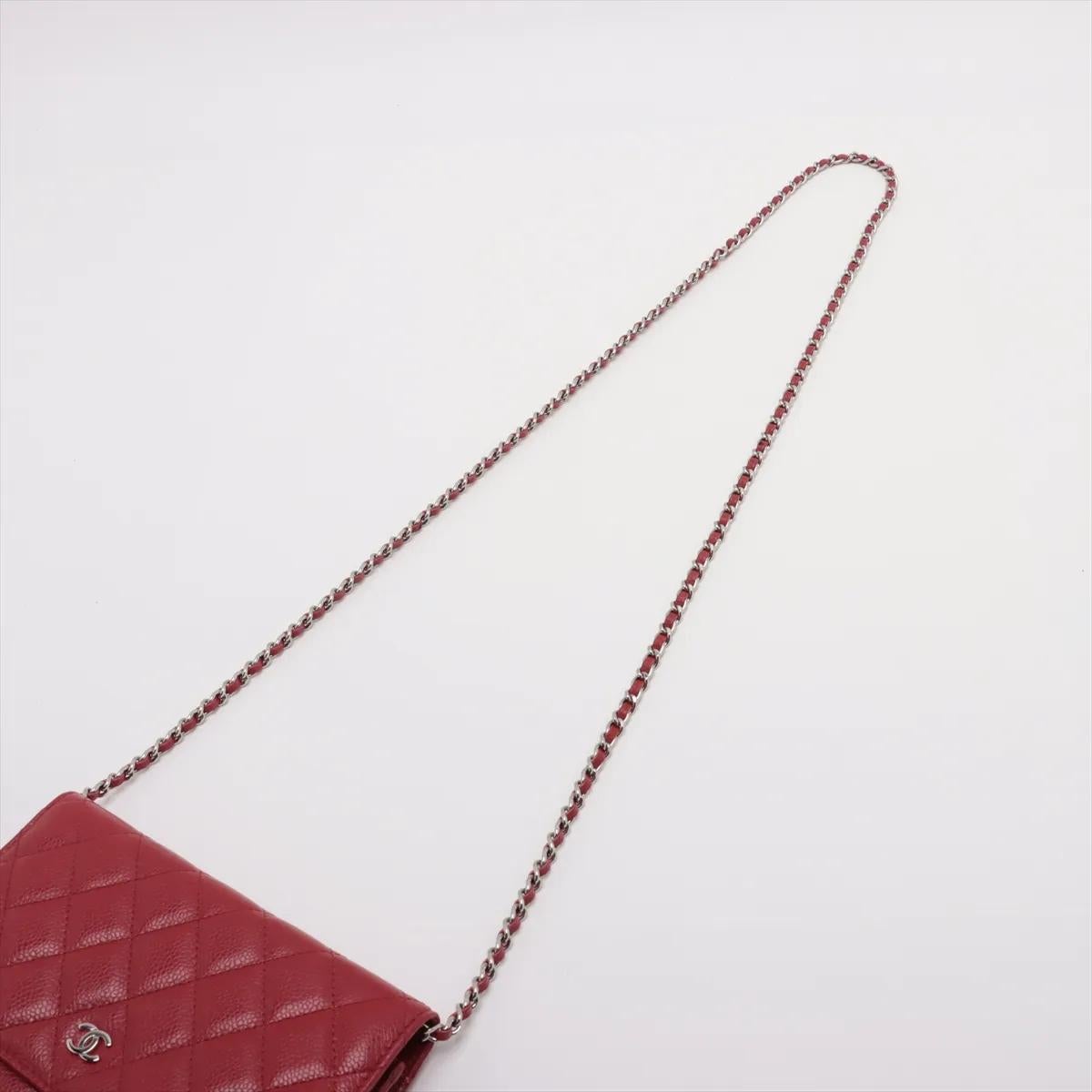 Chanel CC Logo Matelasse Caviar Skin Chain Wallet Rouge en vente 2