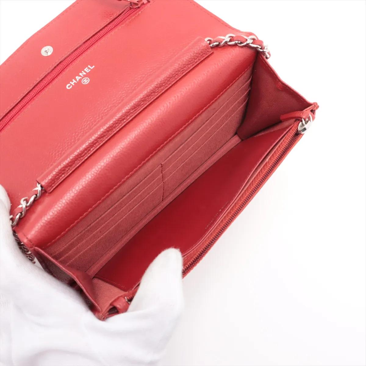 Chanel CC Logo Matelasse Caviar Skin Chain Wallet Rouge en vente 3