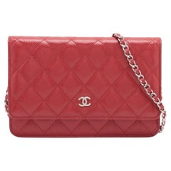 Chanel CC Logo Matelasse Caviar Skin Chain Wallet Rouge