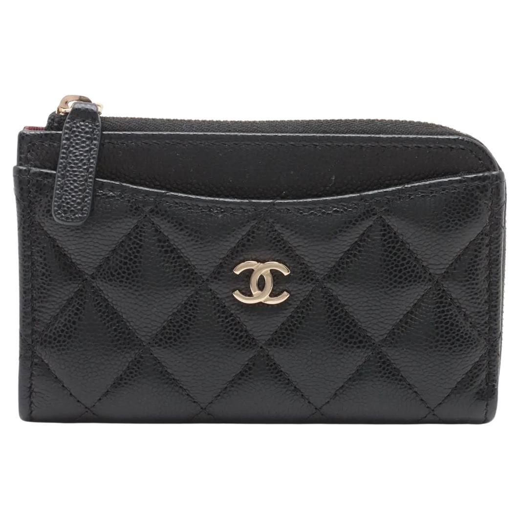 Chanel CC Logo Matelasse Caviar Skin Coin Card Wallet Black For Sale