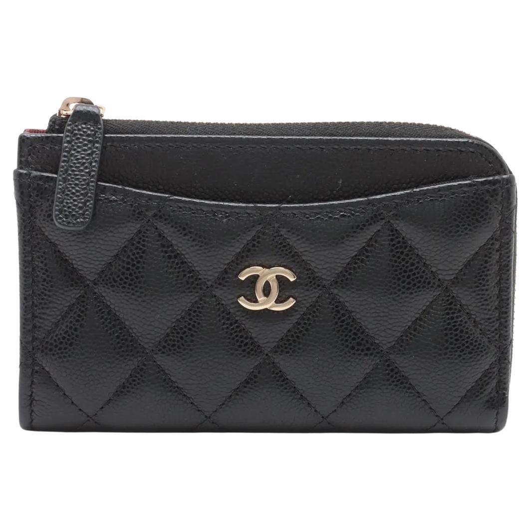 *Portafoglio Chanel CC Logo Matelasse Caviar Skin Coin Card Nero