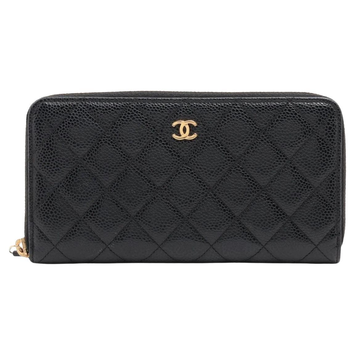 Cartera Chanel CC Logo Matelasse Piel de Caviar Zippy Negro en venta