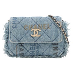 Chanel CC Logo Matelasse Denim Chain Shoulder Bag Blue Denim