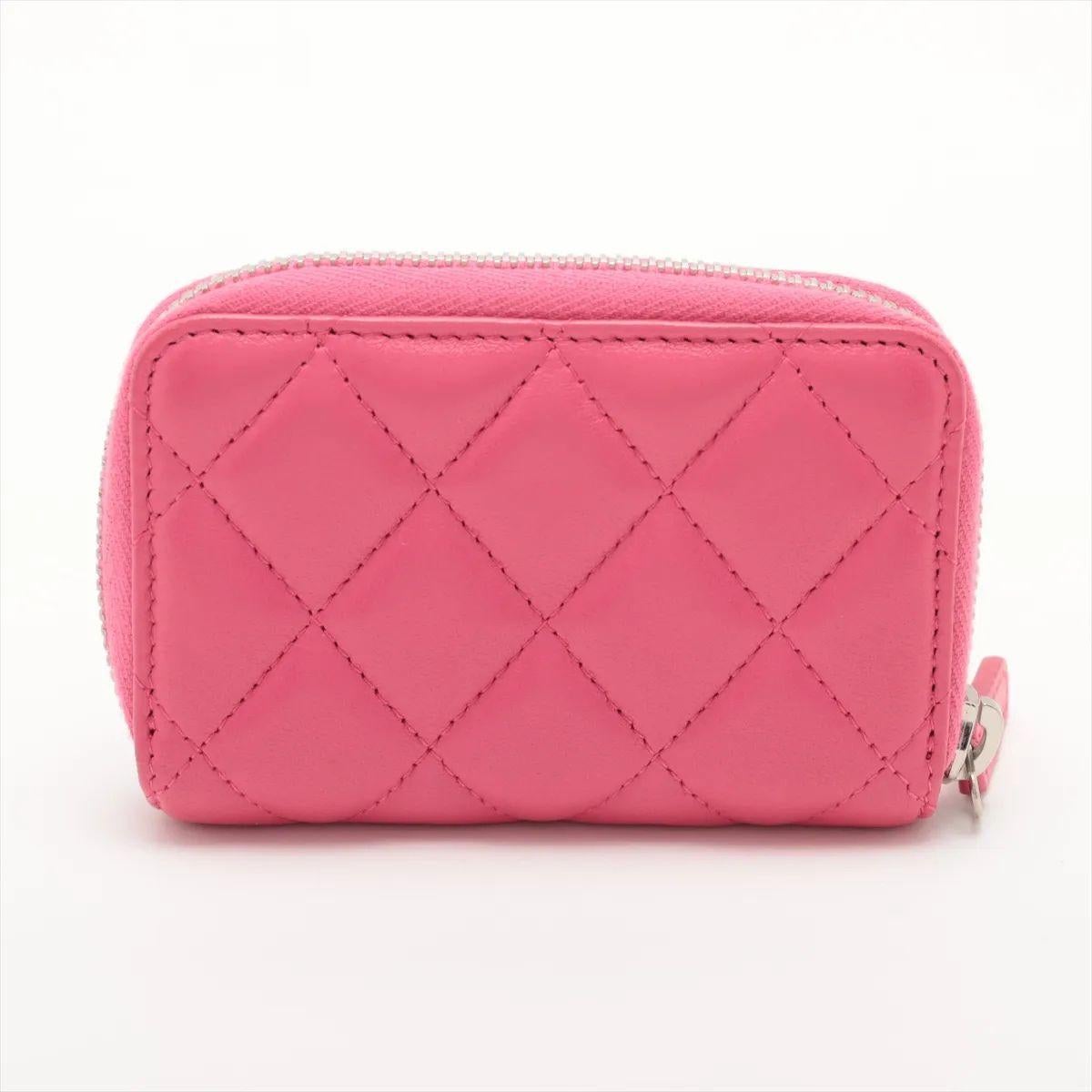 Chanel CC Logo Matelasse Lambskin Card Case Rosa In condizioni buone in vendita a Humacao, PR