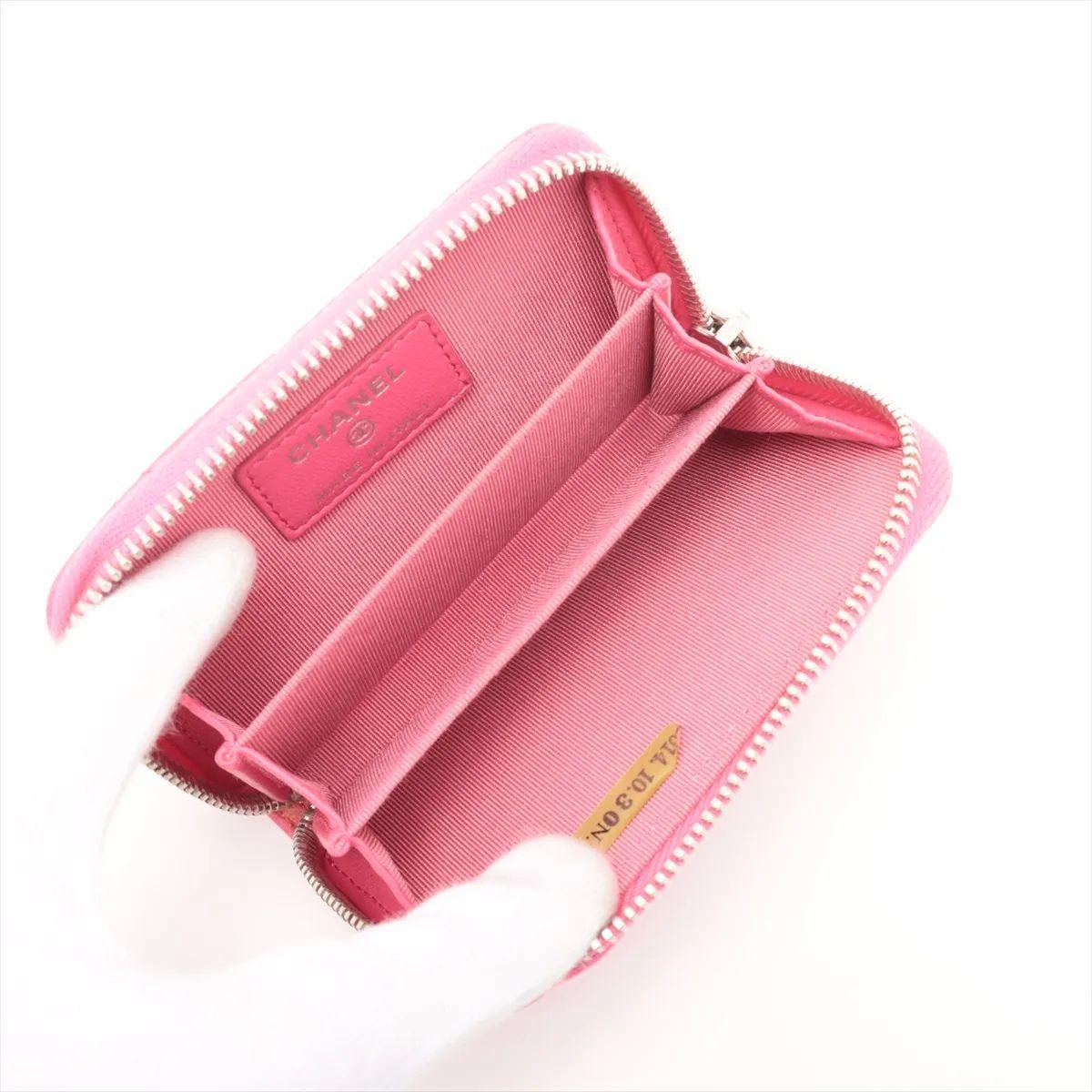 Chanel CC Logo Matelasse Lambskin Card Case Rosa in vendita 1