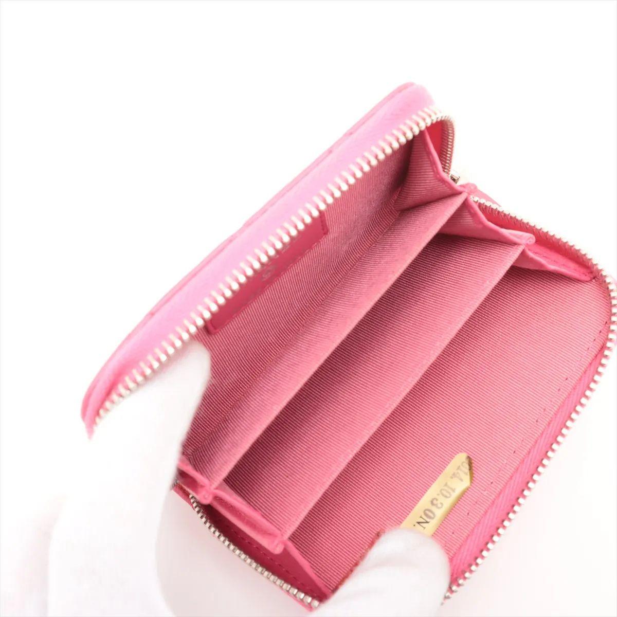 Chanel CC Logo Matelasse Lambskin Card Case Rosa in vendita 2