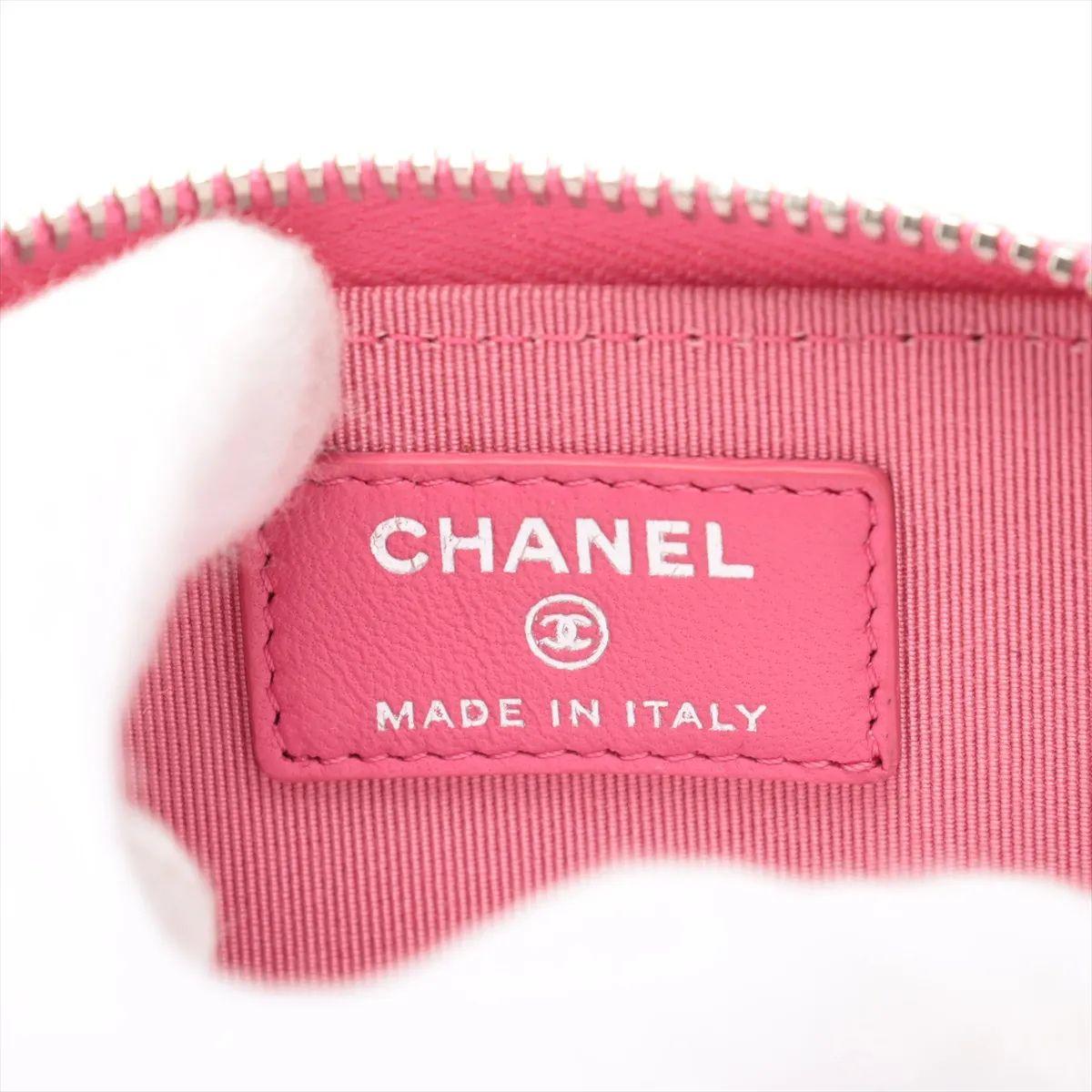 Chanel CC Logo Matelasse Lambskin Card Case Rosa in vendita 3