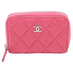 Chanel CC Logo Matelasse Lambskin Card Case Rosa