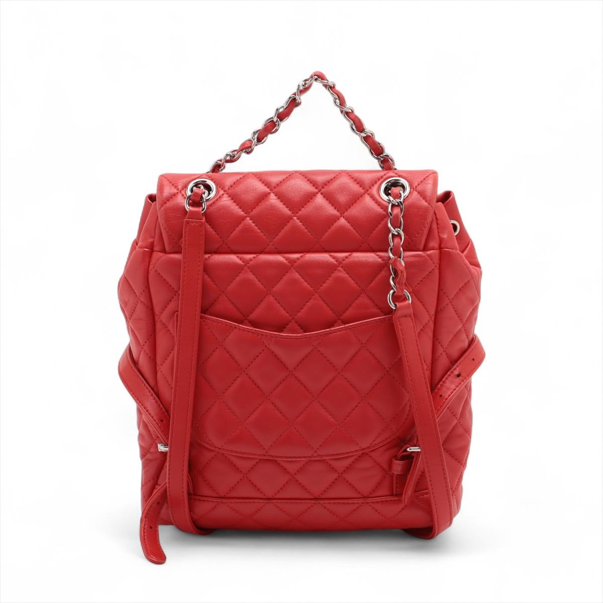 Women's Chanel CC Logo Matelasse Lambskin Chain Drawstring Backpack Red * PREORDER * For Sale