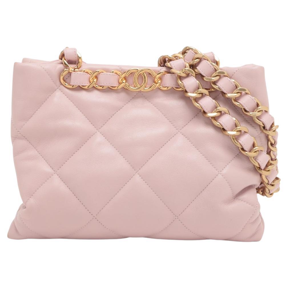 Chanel CC Logo Matelasse Lambskin Chain Shopping Tote Bag Pink For Sale