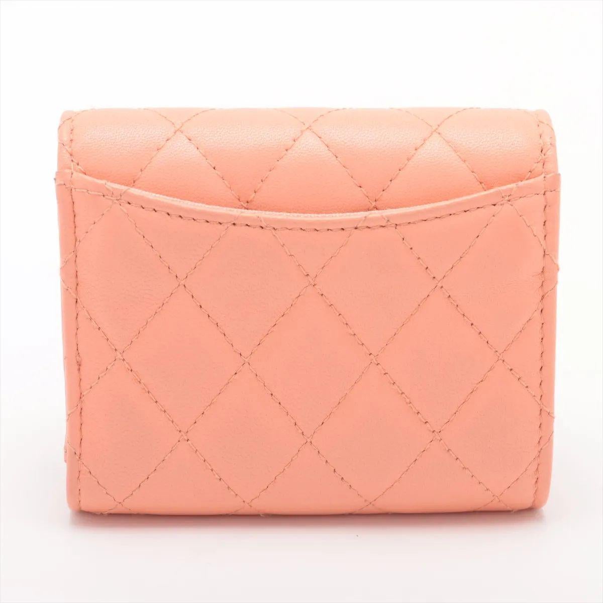 Orange Chanel CC Logo Matelasse Lambskin Compact Wallet Pink Salmon For Sale