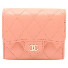 Chanel CC Logo Matelasse Lambskin Compact Wallet Pink Salmon