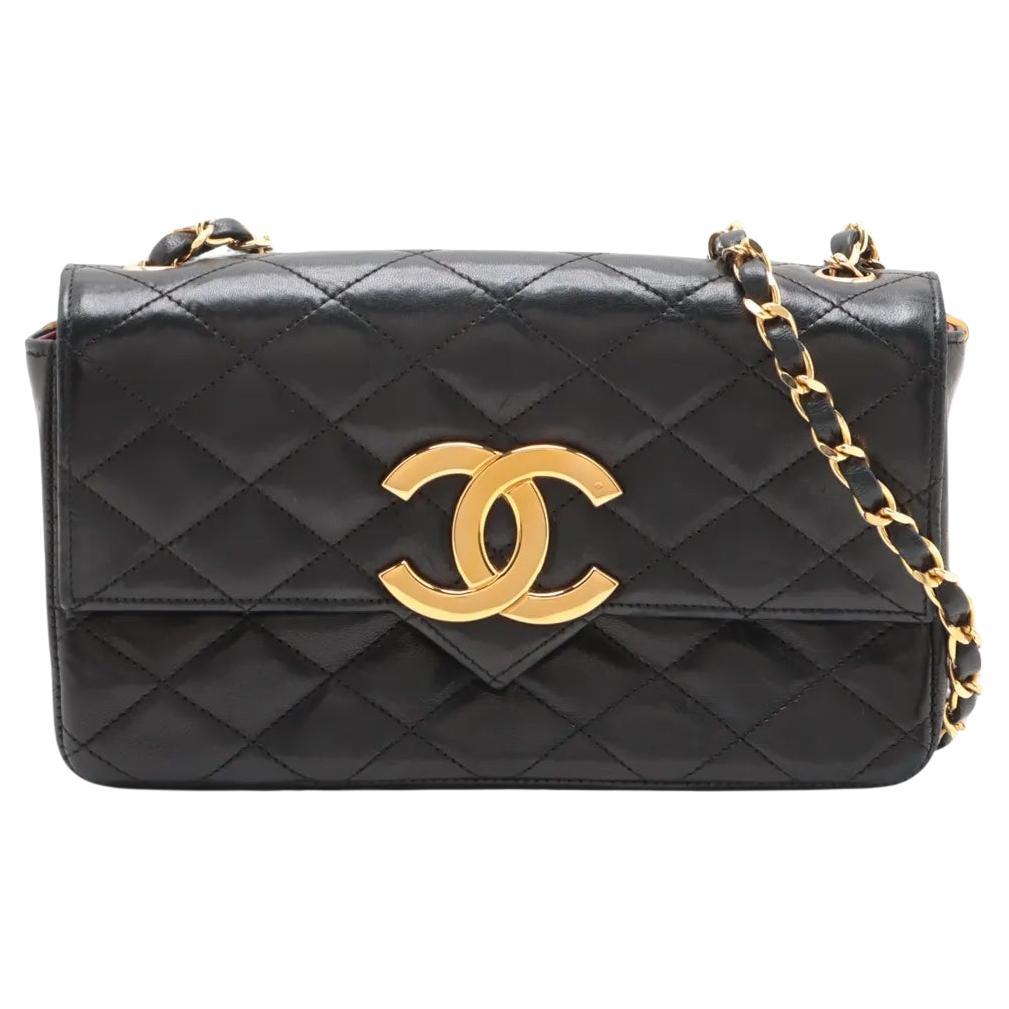 *Chanel CC Logo  Matelasse Lammfell Einzelne Klappe Einzelne Kette Tasche Schwarz