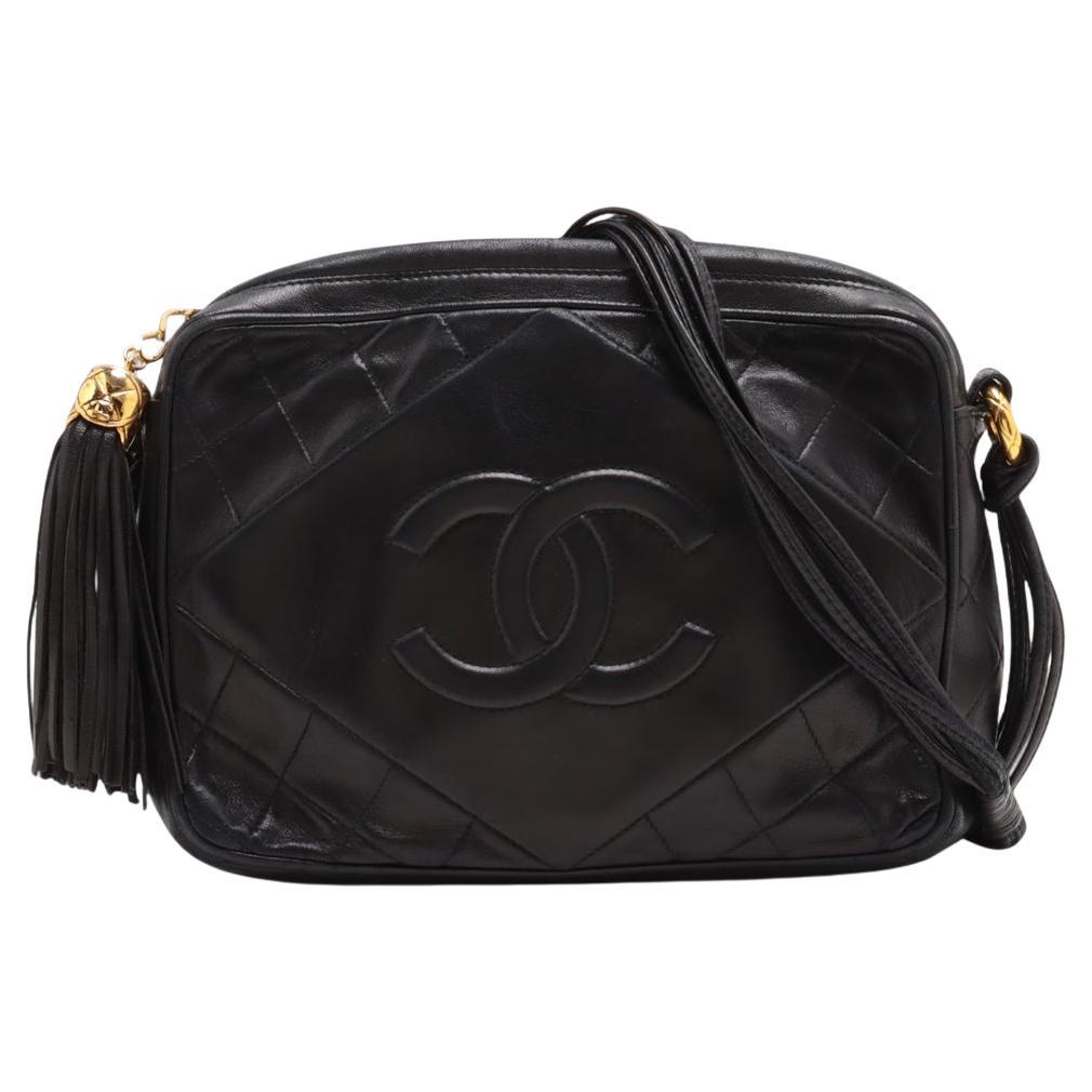 Chanel CC Logo Matelasse Lambskin Tassel Camera Bag Black For Sale
