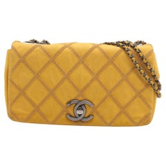 Chanel CC Logo Matelasse Leder Einzelklappe Doppelkette Tasche Gelb